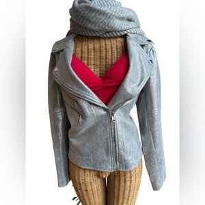 Christina Silver Metallic Moto Biker Jacket Women's Large NWT Punk Rock Edgy